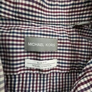 Michael Kors Mens Slim Fit Travel Stretch Gingham Shirt Burgundy